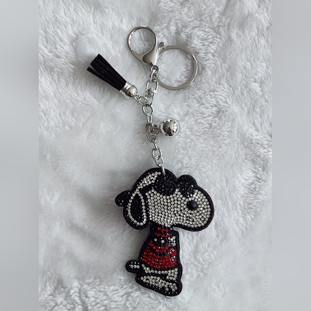 Snoopy With Sunglasses And Red Coat Keychain Rhinestone Bag Charm